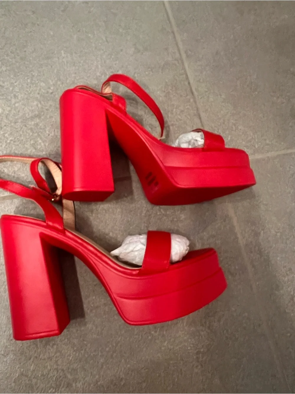 Chunky Red Platform Block Heel Sandals w/ Ankle Strap